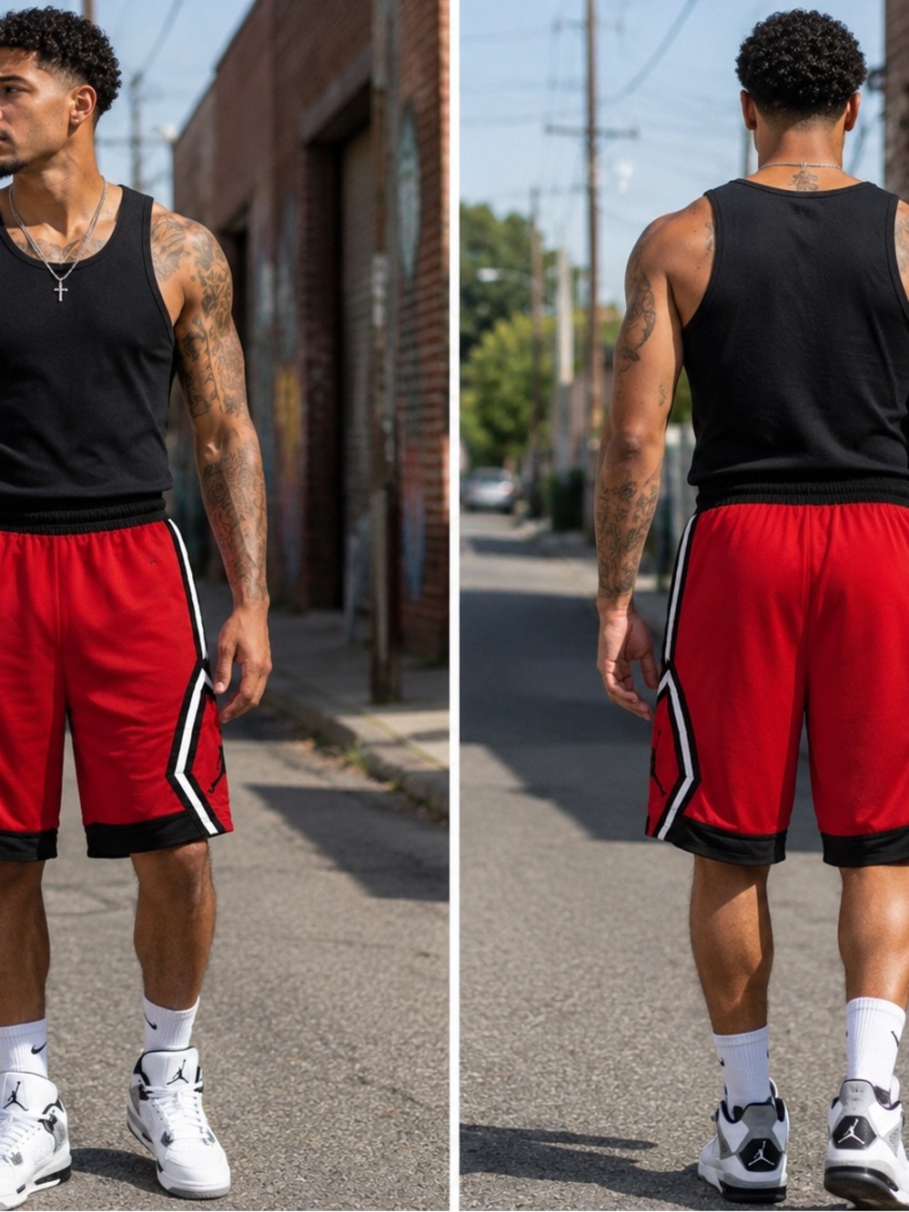 Men's Red Athletic Basketball Shorts with Contrast Trim